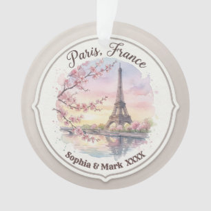 Custom Couple's Paris & Cherry Blossom Keepsake Ornament