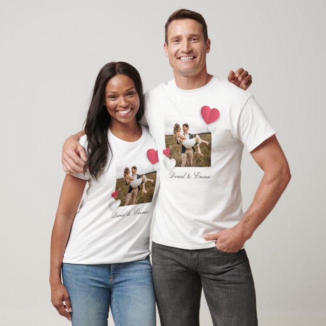 Custom Couples Photo Name Text Personalised T-Shirt (Unisex)