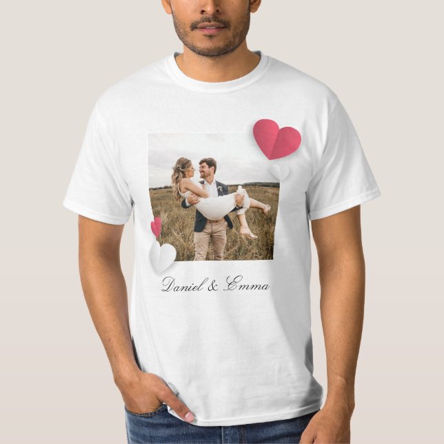 Custom Couples Photo Name Text Personalised  T-Shirt (Front)