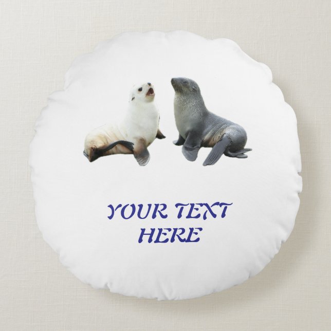 Custom Couples Photo Text T-Shirt Template Round Cushion (Front)