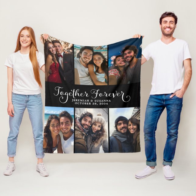 Custom Couples Together Forever Photo Collage Fleece Blanket (In Situ)