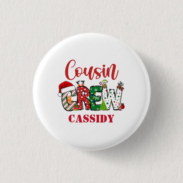 Custom Cousin Crew Christmas Doodle 3 Cm Round Badge (Front)