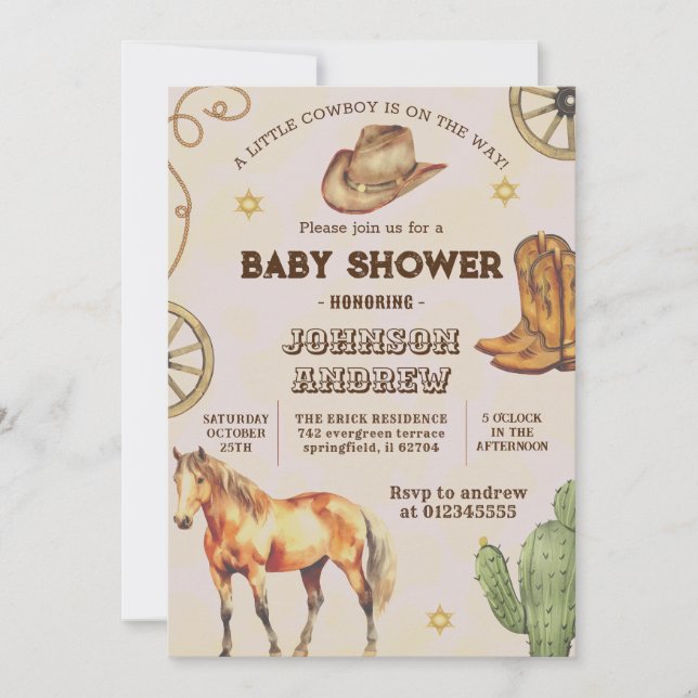 Custom CowBoy Baby Shower party Invitation (Front)