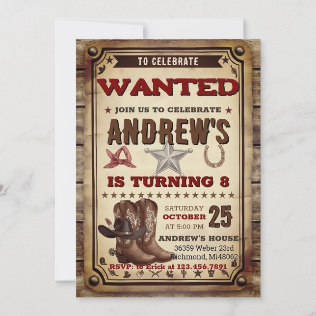 Custom Cowboy Country Western Birthday party Invitation (Front)