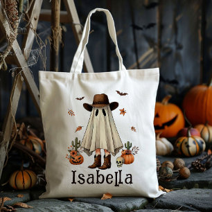 Custom Cowboy Cowgirl Ghost Trick Or Treat Candy Tote Bag