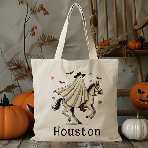 Custom Cowboy Cowgirl Ghost Trick Or Treat Candy Tote Bag