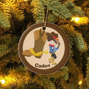 Custom Cowboy Kid Ceramic Tree Decoration