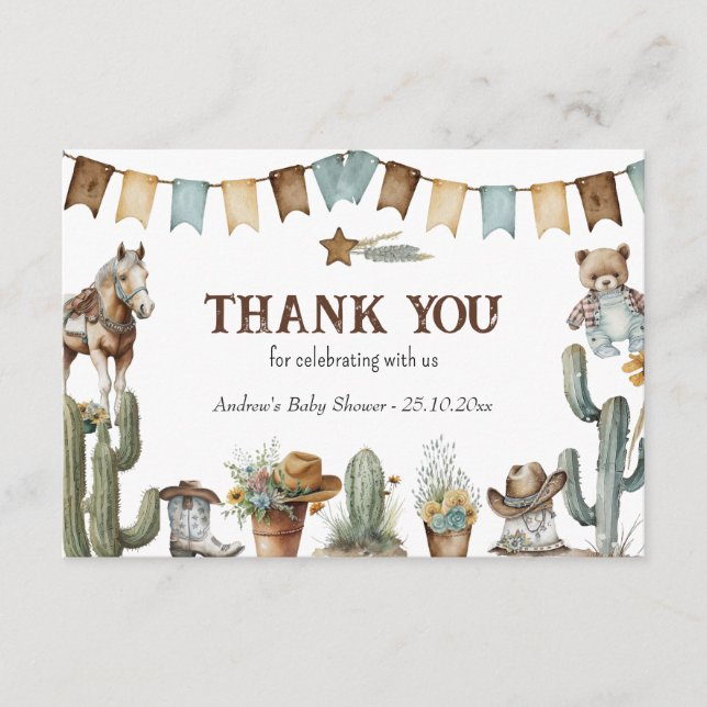 Custom Cowboy Thank You Printable Card (Front)