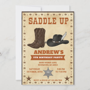 Custom Cowboy Western Theme Birthday Party Invitation