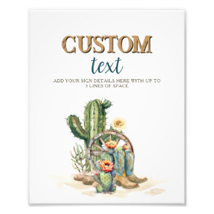 Custom Cowgirl Up Rodeo Party Cactus Boots Sign
