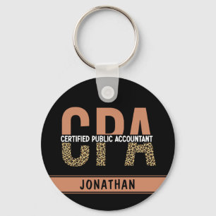 Custom CPA Certified Public Accountant Leopard Key Ring