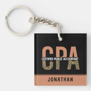 Custom CPA Certified Public Accountant Leopard Key Ring