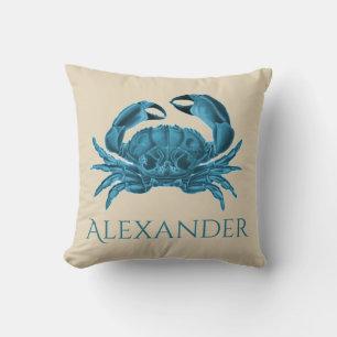 Custom Crab in Blue and Tan Cushion
