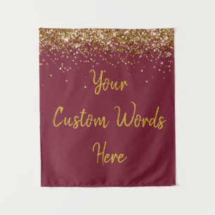 Custom Cranberry & Gold Birthday Party Photo Booth Tapestry