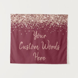 Custom Cranberry & Rose Gold Birthday Party Photo Tapestry