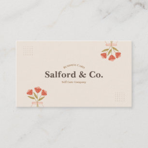Custom Cream and red Nature Self Care Company Business Card