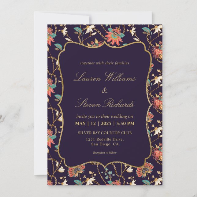 Custom Cream Colourful Floral Wedding Invitation (Front)