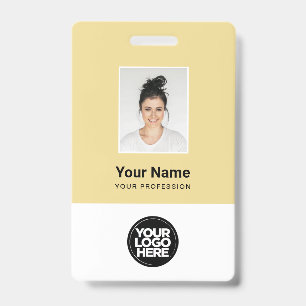 Custom Cream Employee Photo, Bar Code, Logo, Name ID Badge