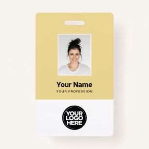 Custom Cream Employee Photo, Bar Code, Logo, Name ID Badge