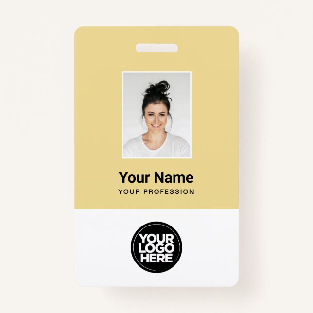 Custom Cream Employee Photo, Bar Code, Logo, Name ID Badge (Front)