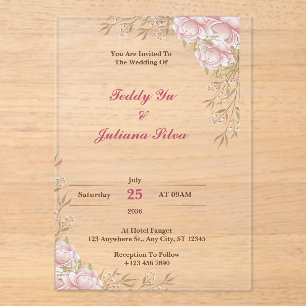 Custom Cream Floral Acrylic Wedding Invitations
