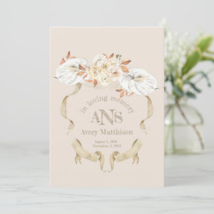 Custom Cream Rose Monogram Crest Funeral Program Invitation
