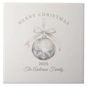 Custom cream rustic ornament Christmas gift Tile