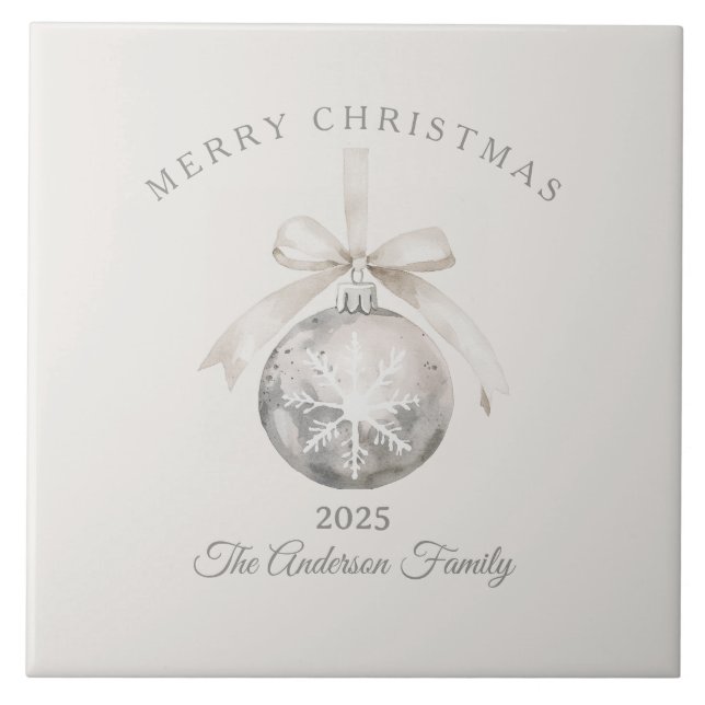 Custom cream rustic ornament Christmas gift Tile (Front)