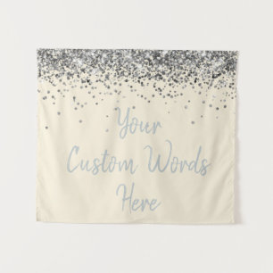 Custom Cream Silver Birthday Party Photo Booth Tapestry