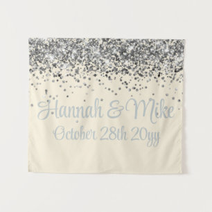 Custom Cream & Silver Glitter Wedding Photo Booth Tapestry