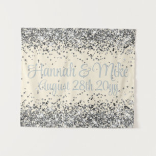 Custom Cream & Silver Glitter Wedding Photo Booth Tapestry