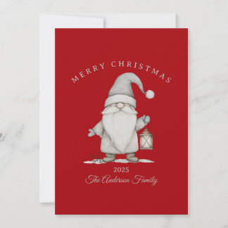 Custom cream silver senior gnome Christmas red Holiday Card