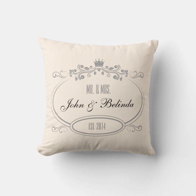 Custom Cream vintage retro frame Wedding Pillow (Front)