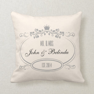 Custom Cream vintage retro frame Wedding Pillow