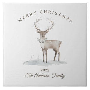 Custom cream white reindeer Christmas gift Tile
