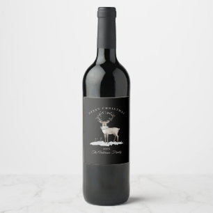 Custom cream white reindeer Christmas gift Wine Label