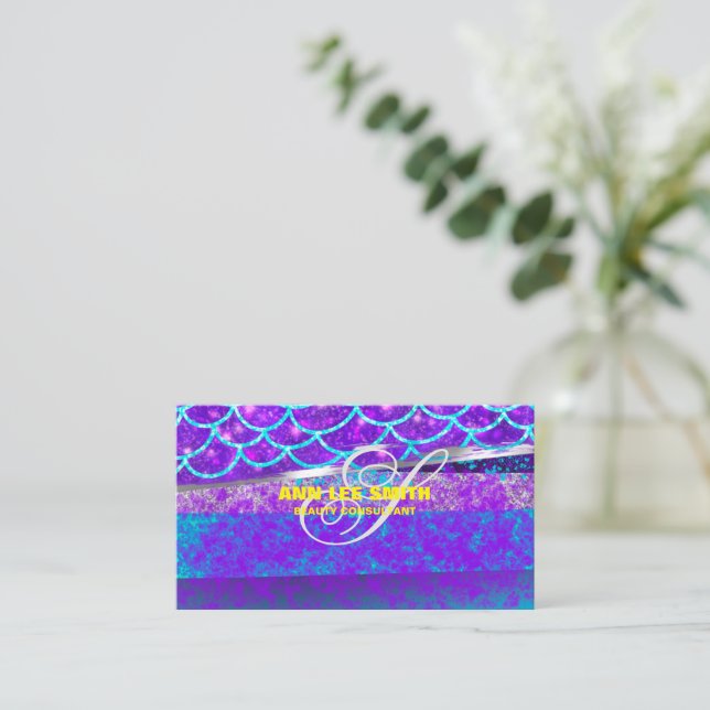 Custom Create Colourful Blue Mermaid Personalised Business Card (Standing Front)