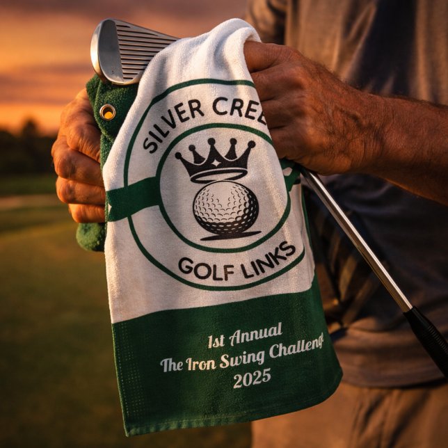 Custom Create Your Own Golf Tournament Towel (Stylish green golf towel with premium feel, perfect for keeping clubs clean on the course.)
