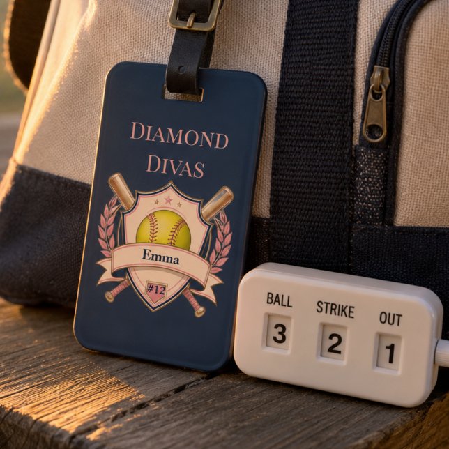 Custom Create Your Own Softball Luggage Tag (Softball player, travel team, school team, id tag, monogrammed with name. Team Mom, Coach, Player)