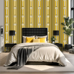 Custom Crest Yellow Black Stripe Peel and Stick Wallpaper