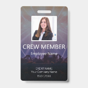 Custom Crew Member Barcode  Event Badge ID Badge