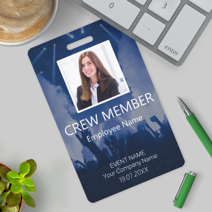 Custom Crew Member Barcode Event Blue Badg Badge ID Badge
