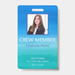 Custom Crew Member Barcode Event Blue Badge ID Badge