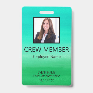 Custom Crew Member Barcode Event Green ID Badge