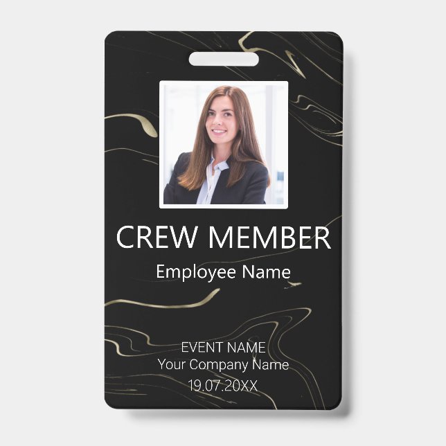 Custom Crew Member Barcode Event Marbling Badge ID Badge (Front)