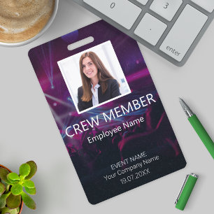 Custom Crew Member Barcode Event  Purple Badge ID Badge
