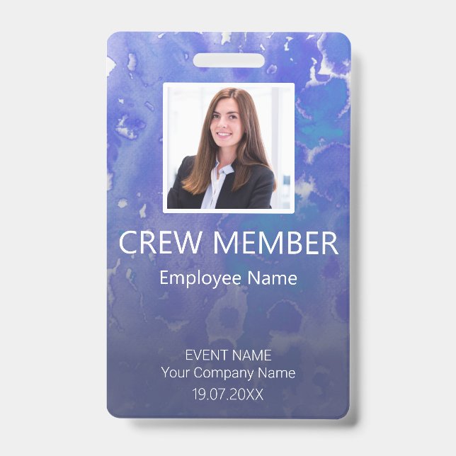 Custom Crew Member Barcode Event Violet Badge ID Badge (Front)