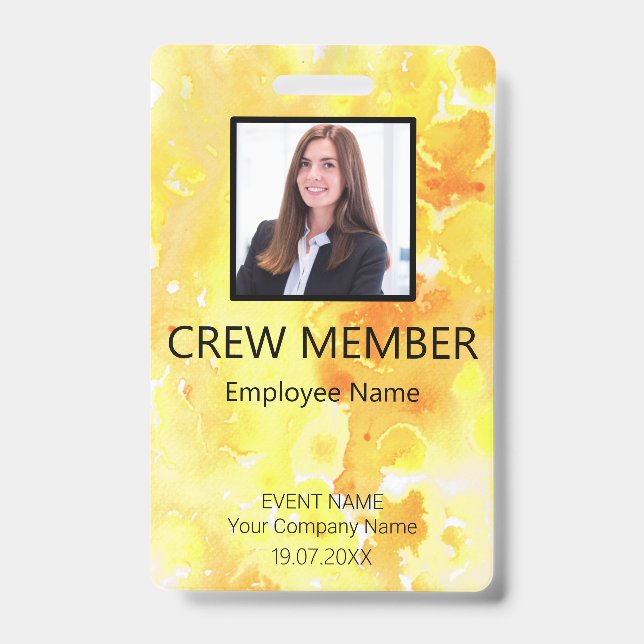 Custom Crew Member Barcode Event Yellow Badge ID Badge (Front)