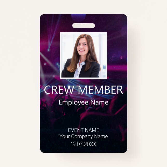 Custom Crew Member Event  Purple Badge ID Badge (Front)