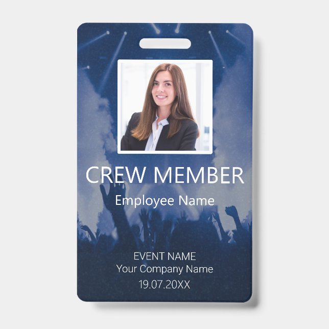 Custom Crew Member QR Code Event Blue Badg Badge ID Badge (Front)